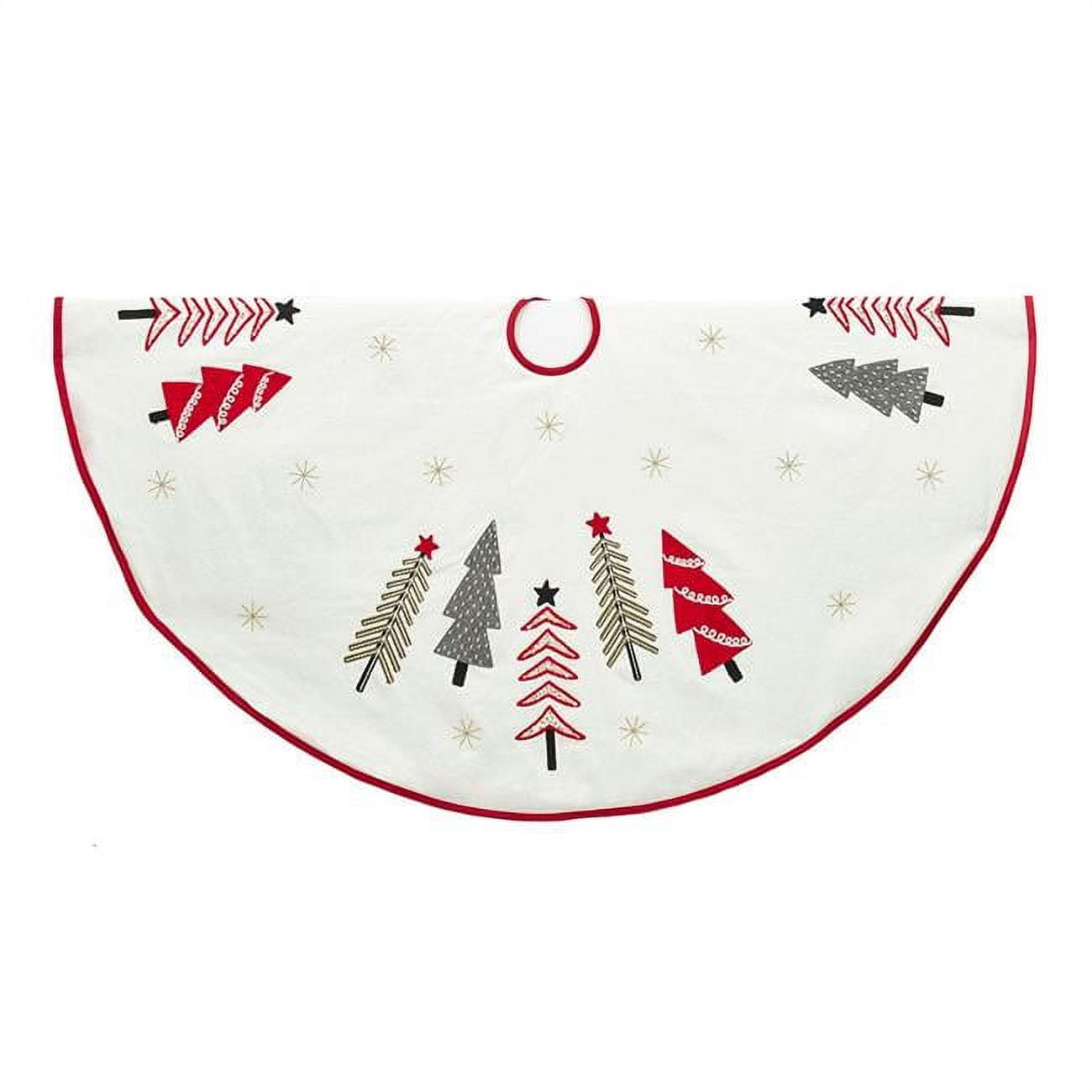 Kurt Adler TS0254 50 in. Embroidered Tree Skirt, Ivory, Green & Red