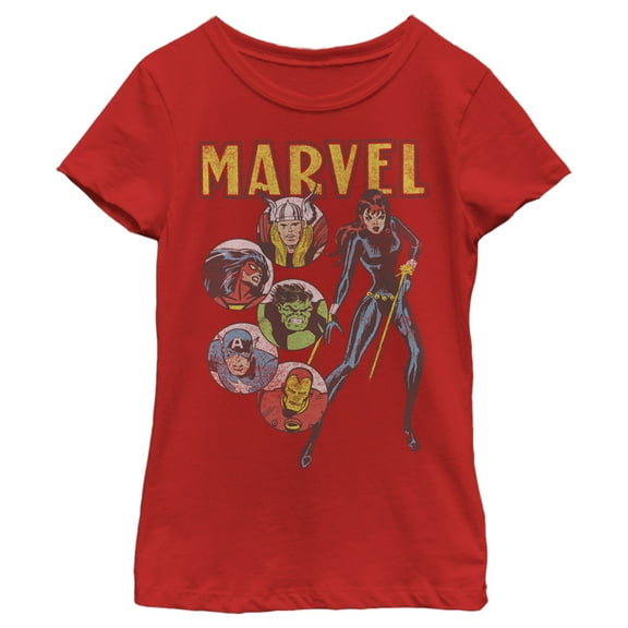 Girl's Marvel Avengers Vintage Portraits Graphic Tee Red Small
