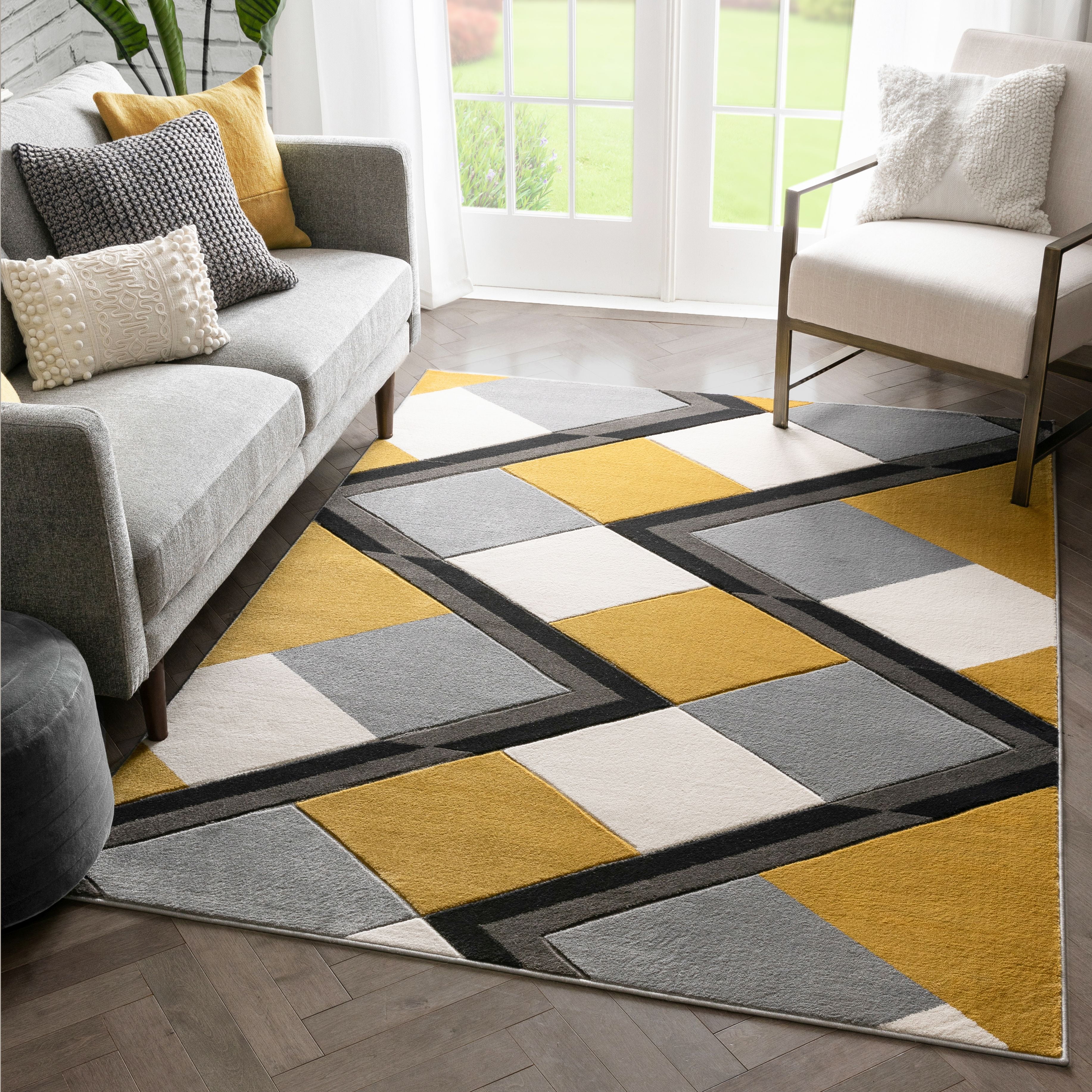 Well Woven Good Vibes Nora Gold Modern Geometric Lines 3'11" x 5'3