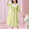 thumbnail image 6 of Crunowin Girls Summer Cotton Dress Short Sleeve Square Neck Lace Trim & Ruffle Solid Color Kids Casual Home Dress Green Size 6/7, 6 of 6