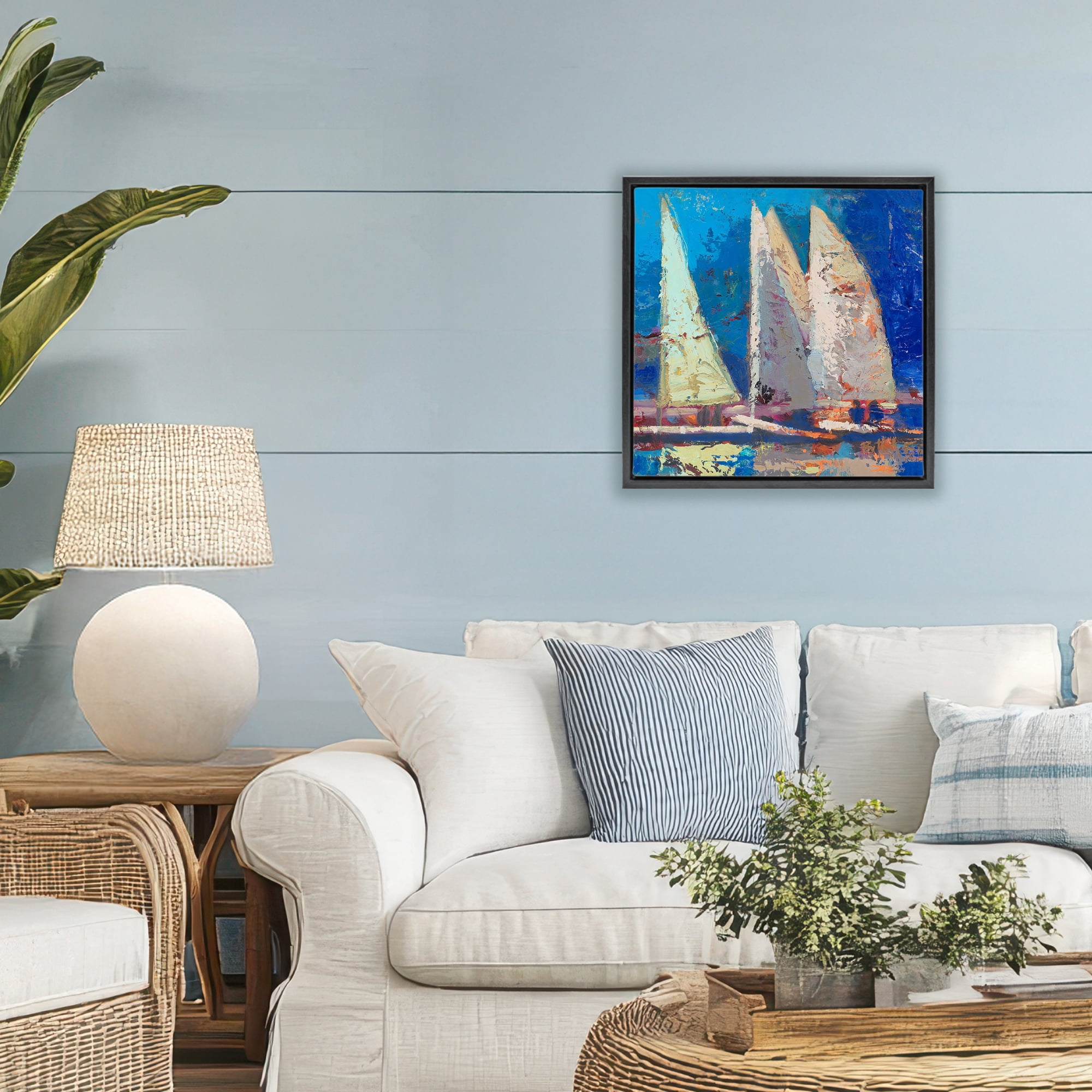 Stupell Industries A Strong Wind Sailboats Black Framed Floater Canvas Wall Art, design by Beth A. Forst