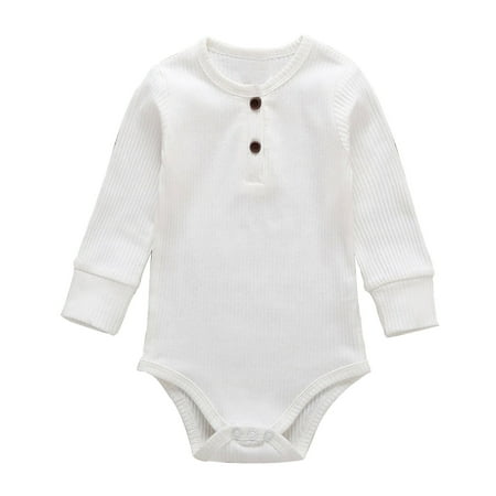 

QWERTYU Newborn Infant Baby Toddler Long Sleeve Button Bodysuit for Girl Boy Cotton 0-24M White 70