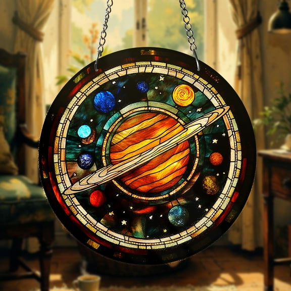 Solar System Stained Glass Suncatcher Planet Window Hanging Art Space Lover Gift Cosmic Galaxy Glass Panel Decor
