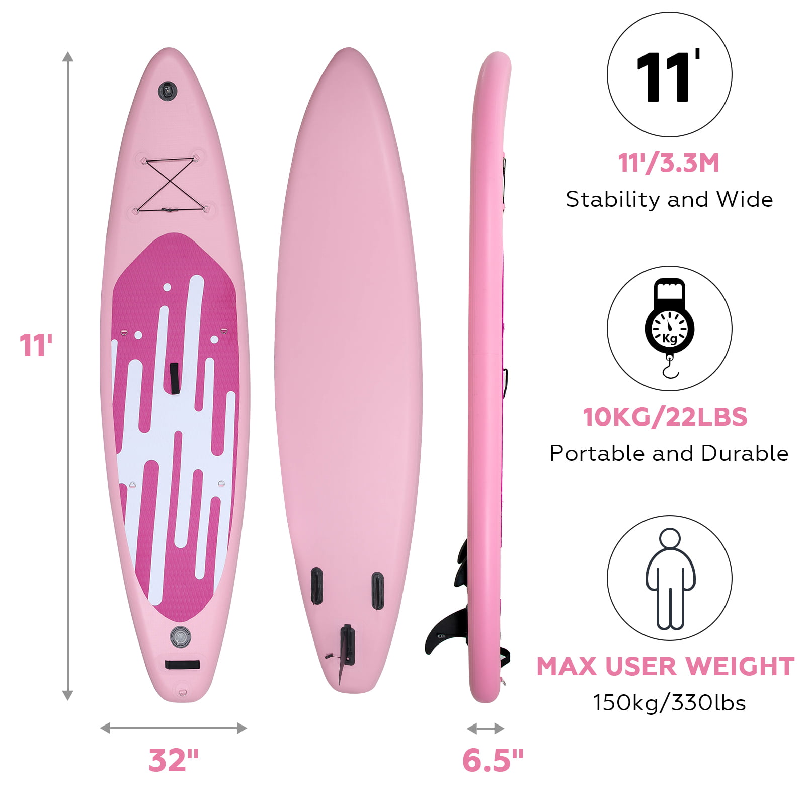 ELECWISH 11Ft Inflatable Stand Up Paddle Board with Kayak Seat, Non-Slip Deck SUP Paddle Board Accessories Backpack Leash Pump, Pink - 2