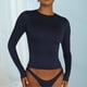 thumbnail image 3 of Blusa Mangas Largas Top cuello redondo ajustado básico mujer túnica corta traje de calle Kuymtek  Azul oscuro T S para Mujer, 3 of 6