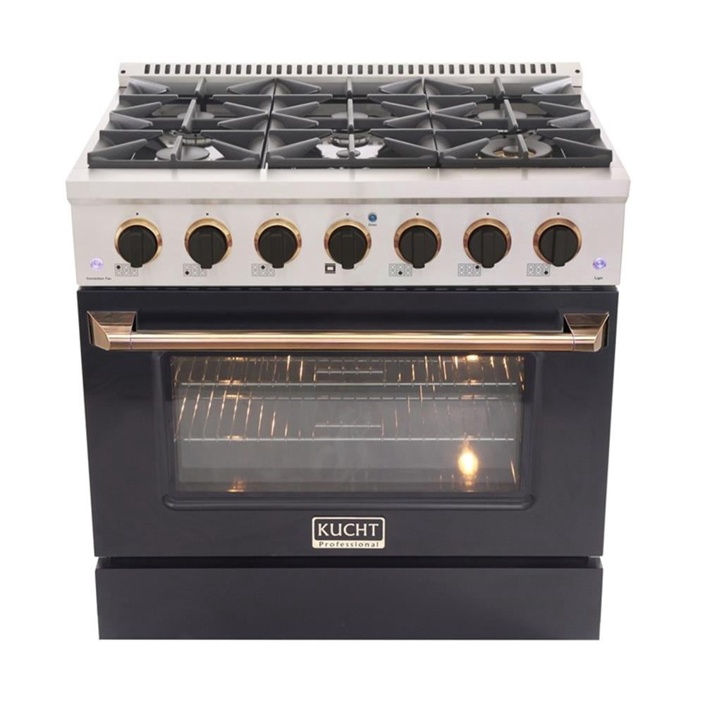 Pemberly Row 36" 5.2 cu. ft. Dual Fuel Range Propane Gas in Gold Handle