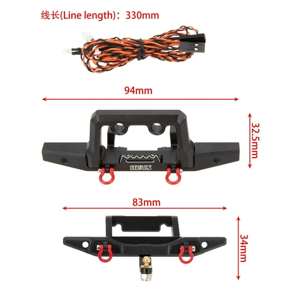 MEUS RACING Aluminum Front/rear Bumper with LED Lights for TRX4M 1/18th RC Crawler Car Upgrades (Front/rear Bumper for Defender)