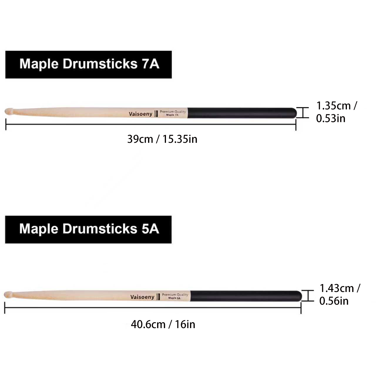Vaisoeny Drum Sticks with Non-slip Rubber handle,5A Drum Sticks for Adults,12 Pairs Classic Maple Wood Drumsticks for Kids , Professional Musical Instrument Percussion Accessories