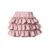 Kiijoy Toddler Girls Solid Color Layered Skort Elastic Waist Casual Skirt for Child, Sizes 4-5