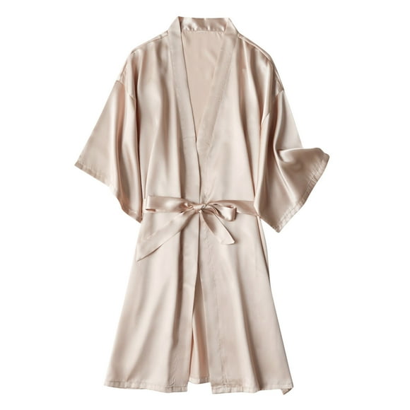 WTXUE Womens Pajamas | Robes Bathrobe Wedding Party Soild for Bride Womens Satin Nightgown | 1 Piece Beige XXL