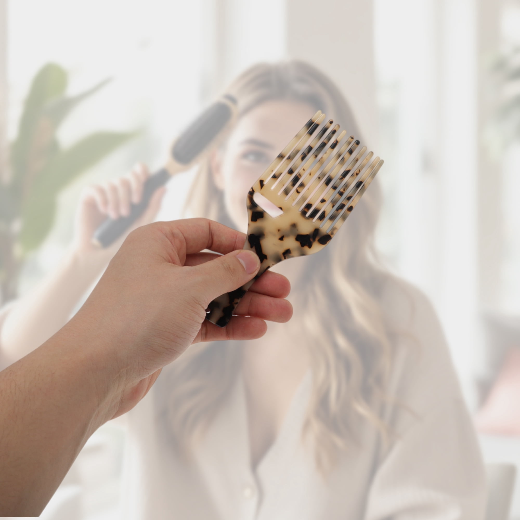 Unique Bargains 1 Pc Long Handle Hair Insert Comb for All Hair Types Styles Beige, Black