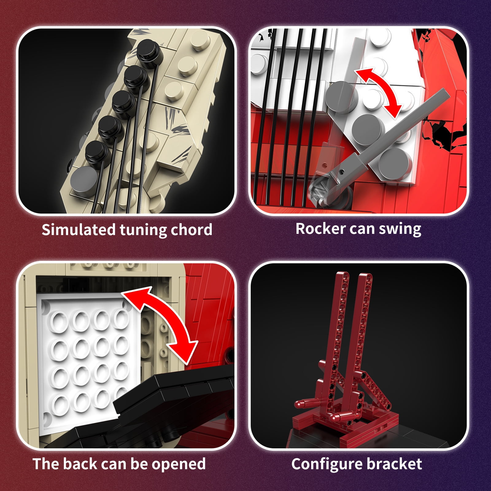 500+PCS Building Blocks Guitar Bluetooth Speaker, Assembleable Music Decor with Stand, Compatible Major Bricks, Gift for Music Lovers Christmas Birthday Valentine's Day