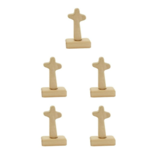 Transemion Exquisite Catholic Wooden Table Decor Small Standing Cross 5 Handcrafted Tabletop Ornaments Arc top 12cm 5Set