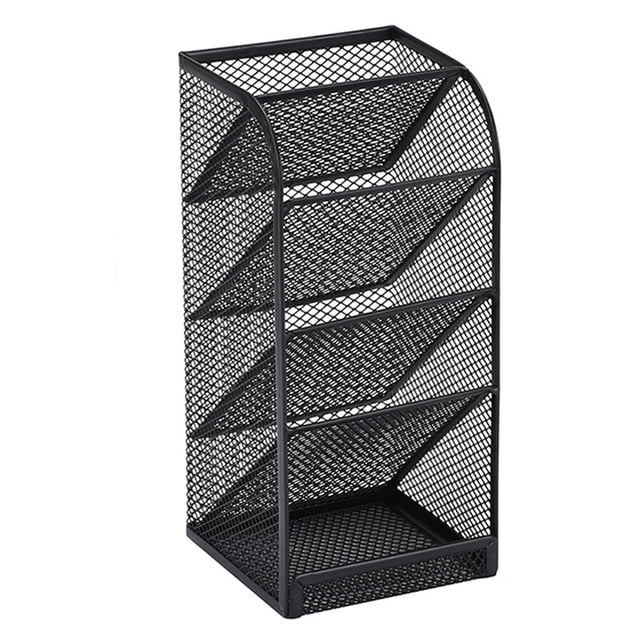Organizador de escritorio para bolígrafos, organizador de pinceles de maquillaje, portalápices con 5 compartimentos, 20,5 x 9,5 x 9,5 cm, color negro