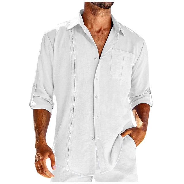Designer Spring Summer Men's Casual Cotton Linen Solid Color Long Sleeve Shirts Loose Shirts L