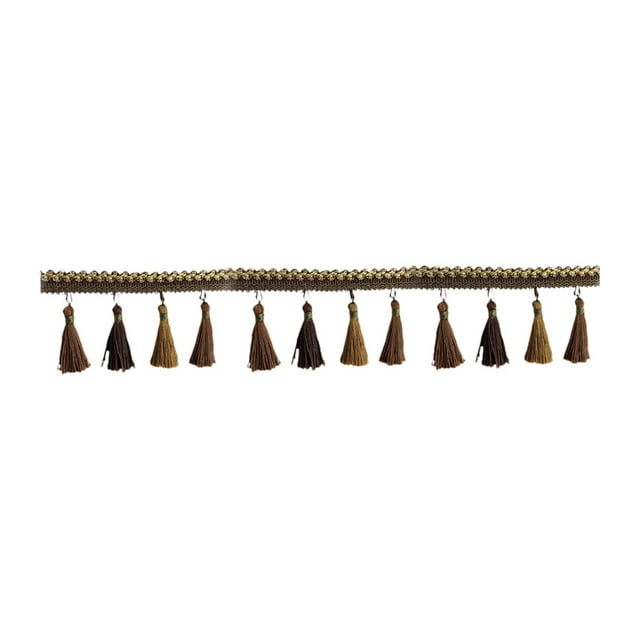 Borla de poliéster de 3,5'' de ancho con flecos de cadena para manualidades de bricolaje marrón