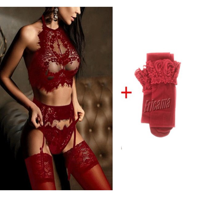 Conjunto de Sujetador de encaje de 4 piezas para mujer, ropa interior con aros y liguero, lencería Sexy, varios estilos