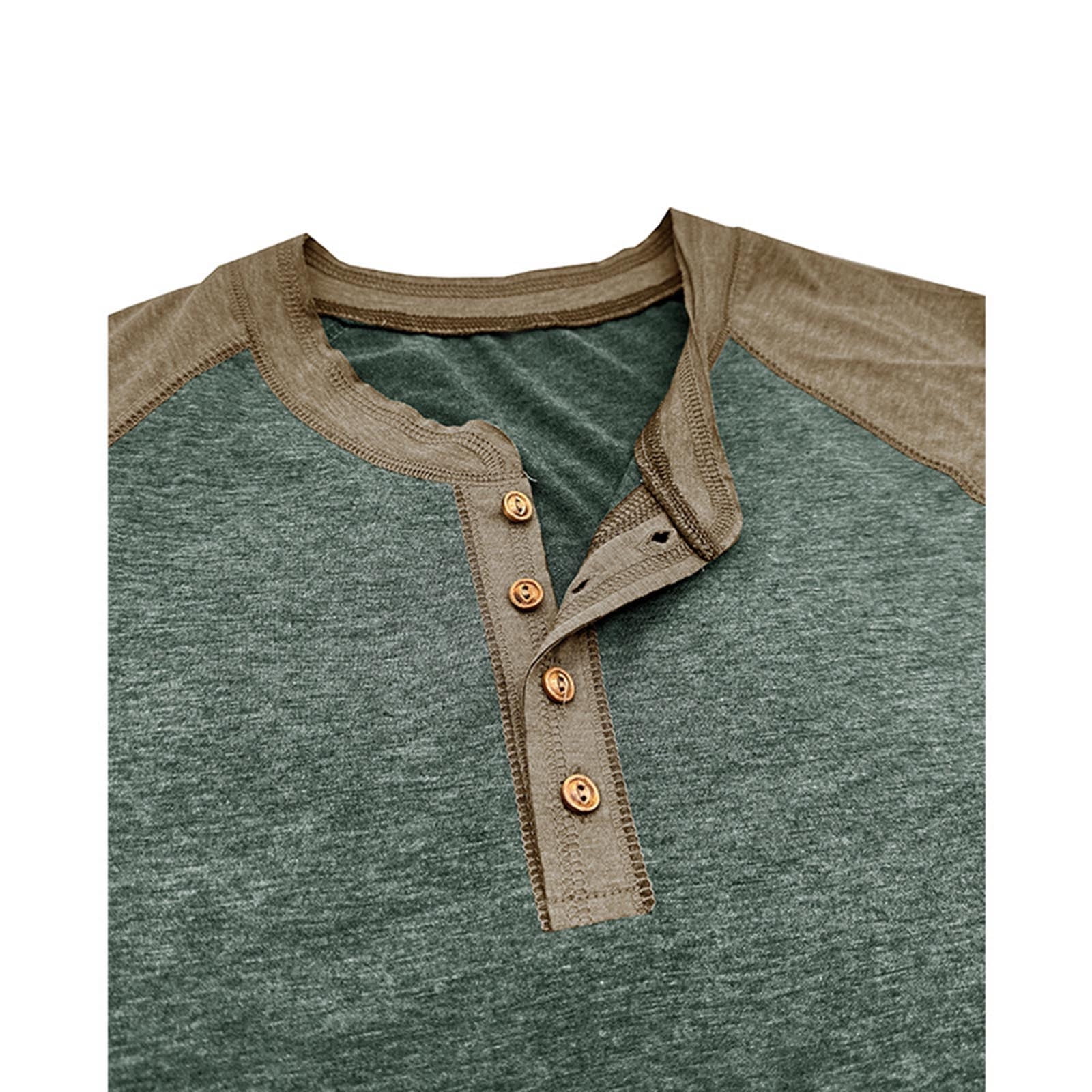 Feancey Cotton Henley Shirts for Men Raglan Long Sleeve Button Up Tshirt Color Block Fashion Baseball T-Shirts Slim Fit Casual Gym Muscle Tees Army Green XL