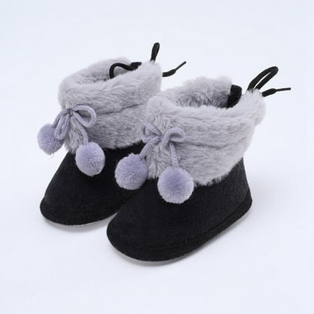 

BULLPIANO Toddler Baby Boy s Girl s Snow Boot Flat Pom Pom Winter Warm Shoes Toddler Snow Warm Anti-Slip Boots