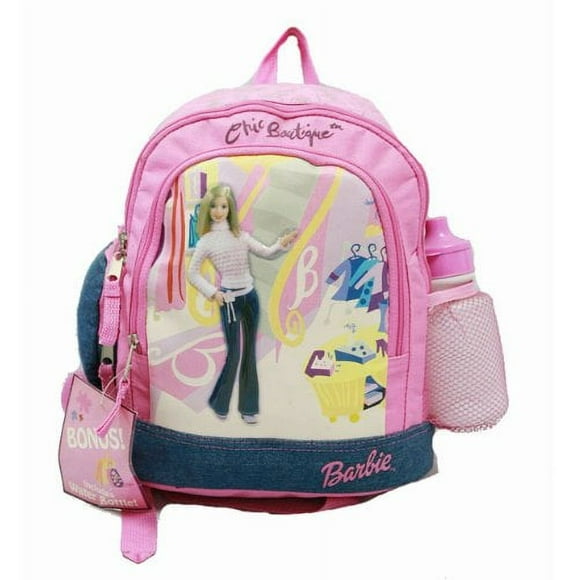 Small Backpack - Barbie - w/ Water Bottle - Pink Denim New School Bag 15748
