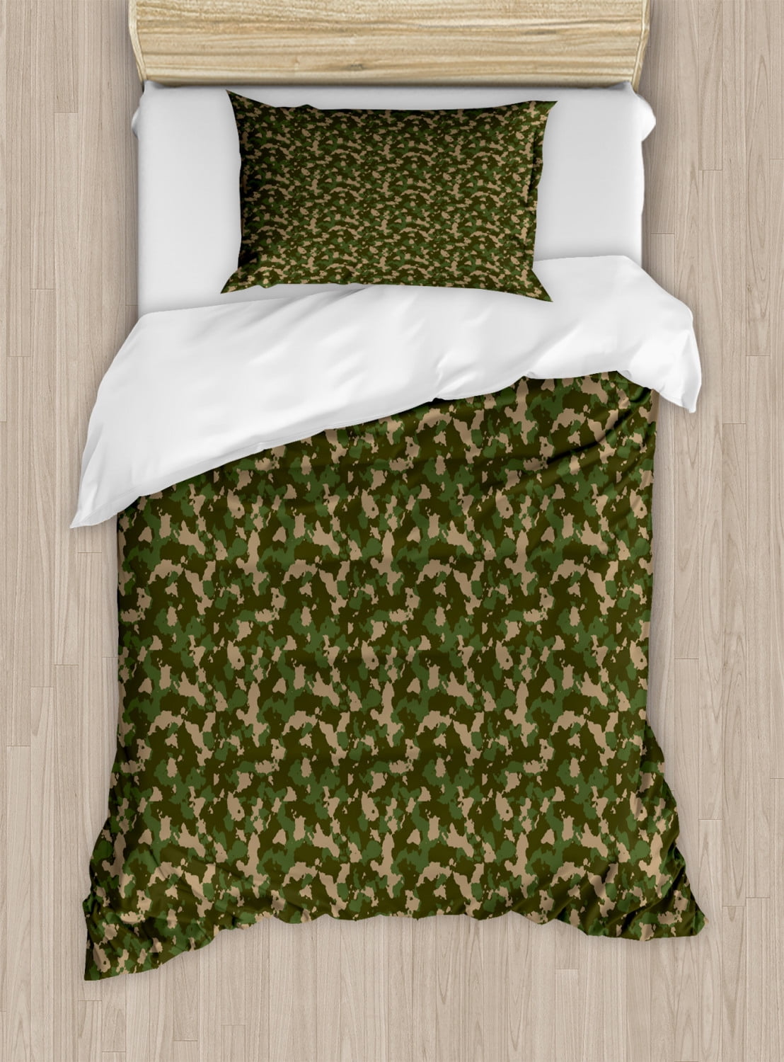Camouflage Duvet Cover Set Twin Size, Continuous Jungle Marsh Camo