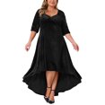 thumbnail image 2 of Agnes Orinda Women's Plus Size Prom Dress Velvet V Neck Sequin Glitter Half Sleeve High Low Hem Elegant A Line Midi Dresses 3X Black, 2 of 6