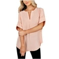 thumbnail image 2 of Summer Saving Wycnly Womens Blouses and Tops Dressy Comfy Lightweight Loose Fit Casual Pullover Tshirts Summer Solid V-Neck Short Sleeve Cute Tees Tops Pink l, 2 of 7