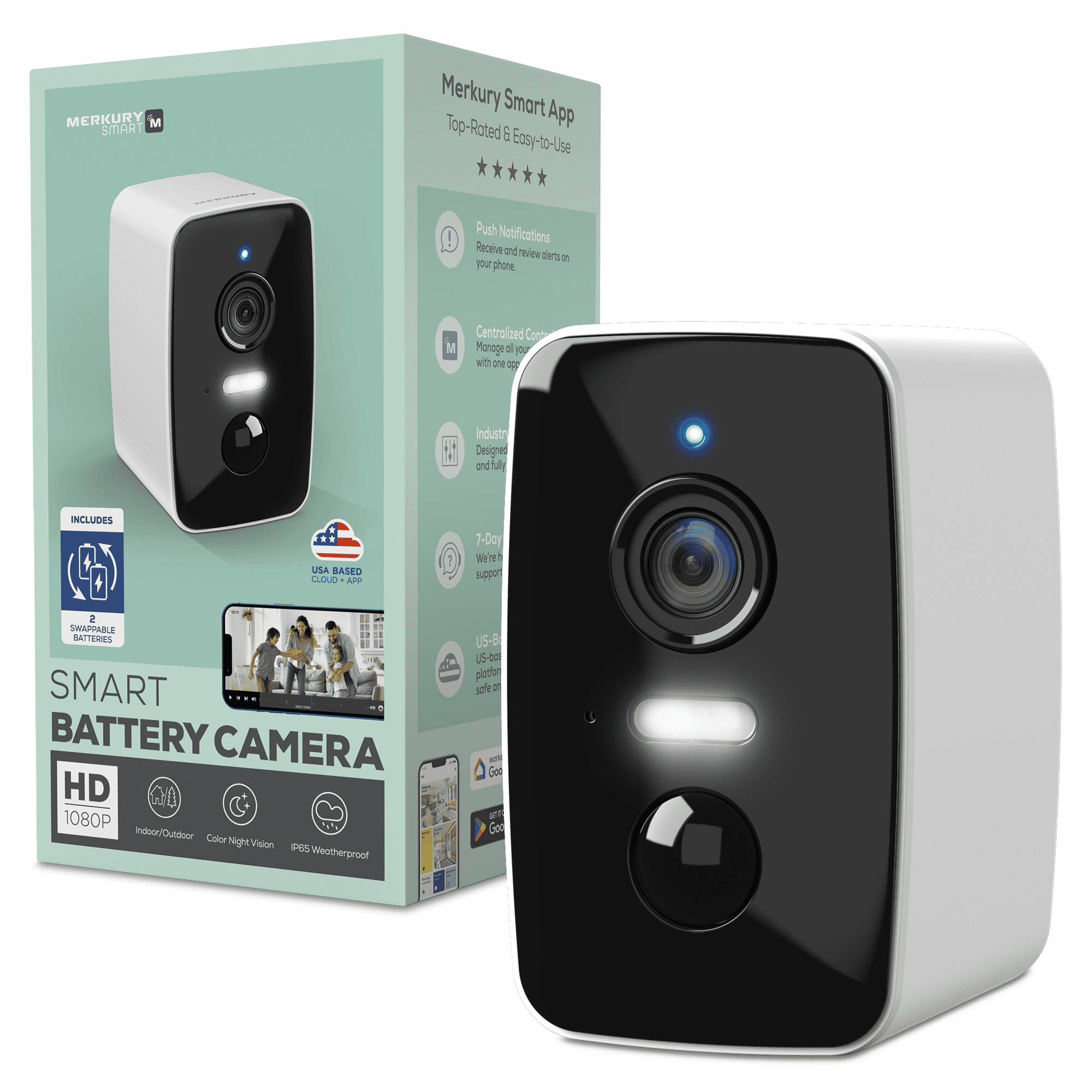 Merkury Smart 1080p HD Battery Security Camera with Spare Battery, 1 pack