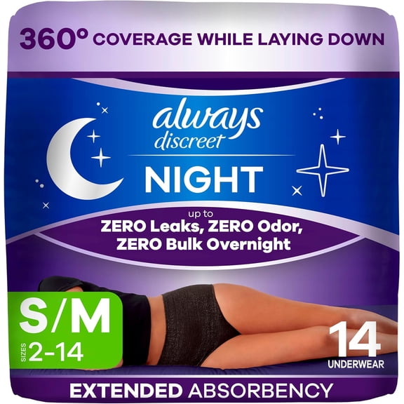 Always Discreet Night, Reimagined Adult Diapers for Women Size S/M, 14 CT​
