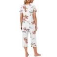 thumbnail image 4 of Weekease Two Piece Pajamas for Women Set Crew Neck Short Sleeve Tops Capris Summer Loungewear with Pockets, 4 of 8