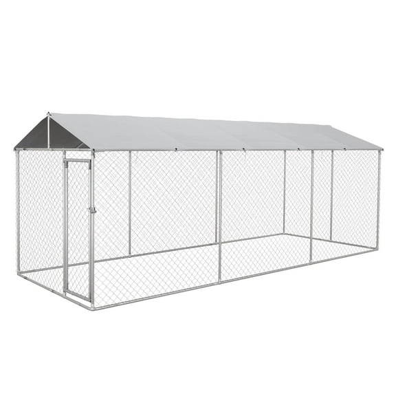 SAZYY 20'x8' Large Dog Kennel Outdoor, All Breed Dog Run with Waterproof UV Resistant Roof & Secure Enclosure, Silver