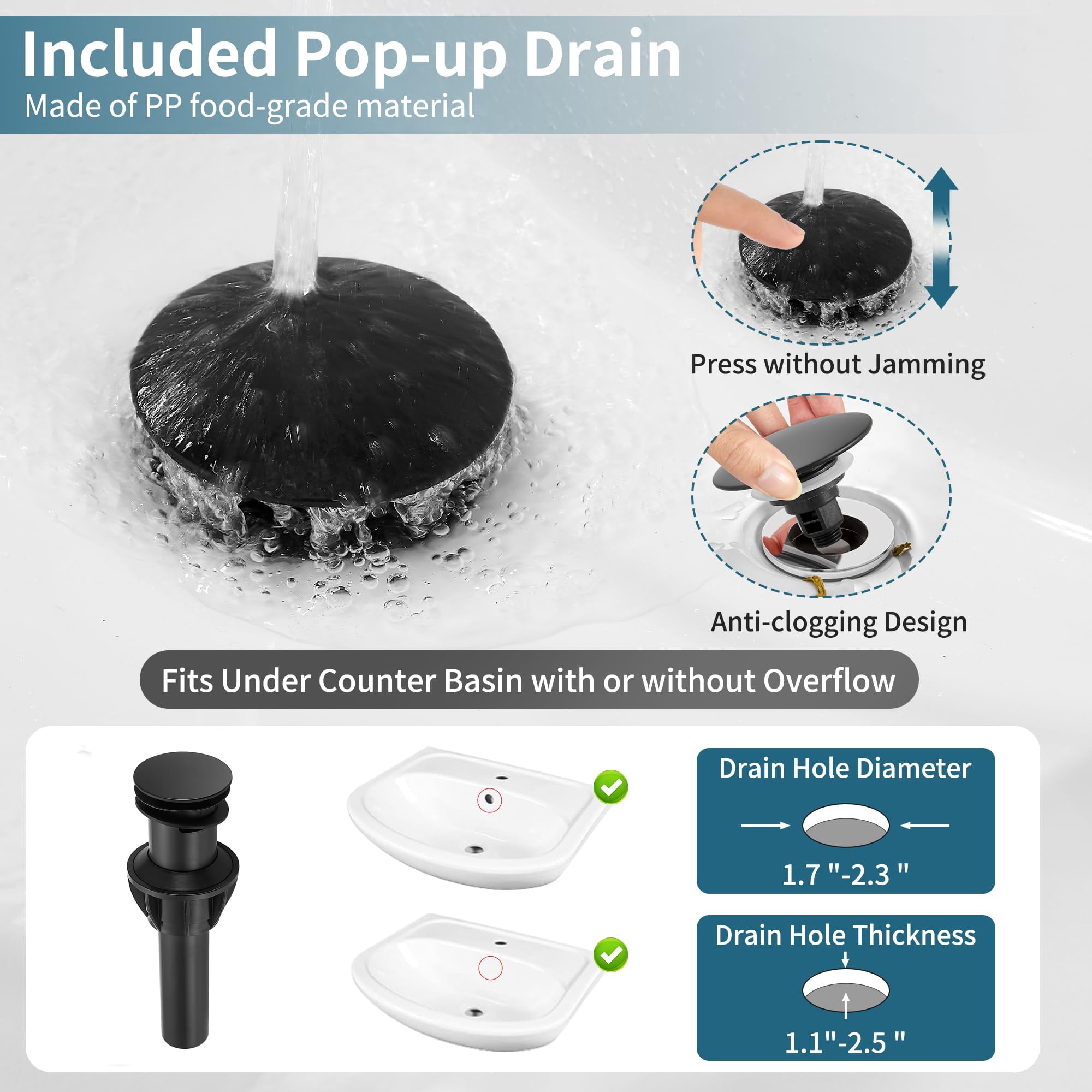 Waterfall Bathroom Faucet Lavatory Single Handle 1 or 3 Hole Bathroom Sink Faucet Washbasin Faucet with Deck and Pop-up Drain