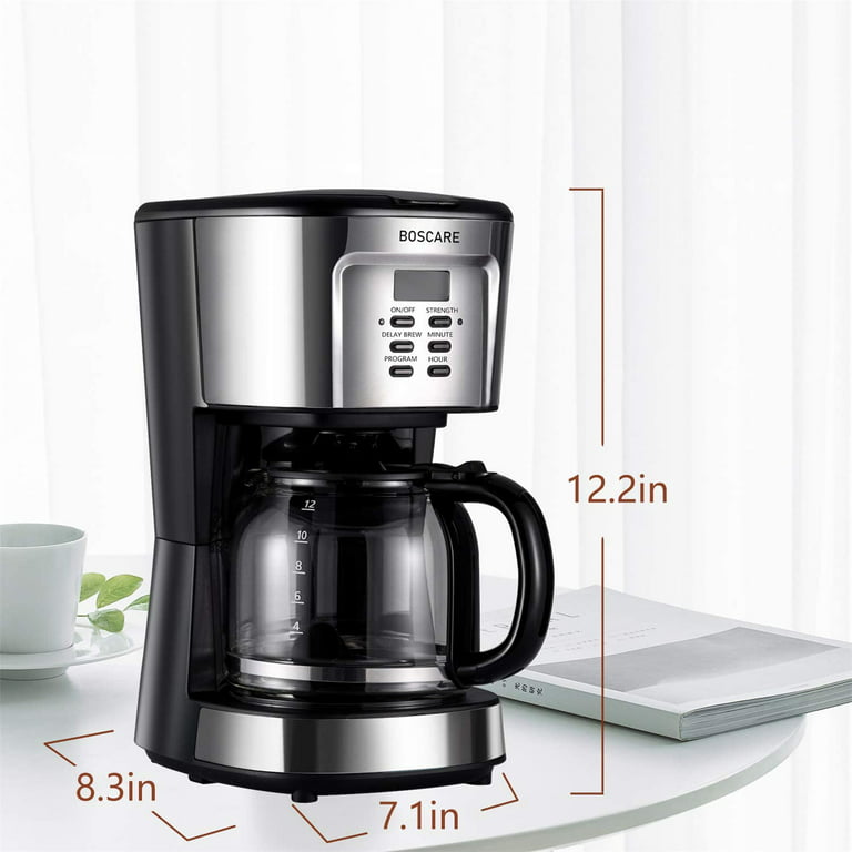BOSCARE 10-Cup Programmable Coffee Maker: Drip Coffee Maker, Mini Coffee  Machine with Auto Shut-off, Strength Control,Stainless Steel,Black