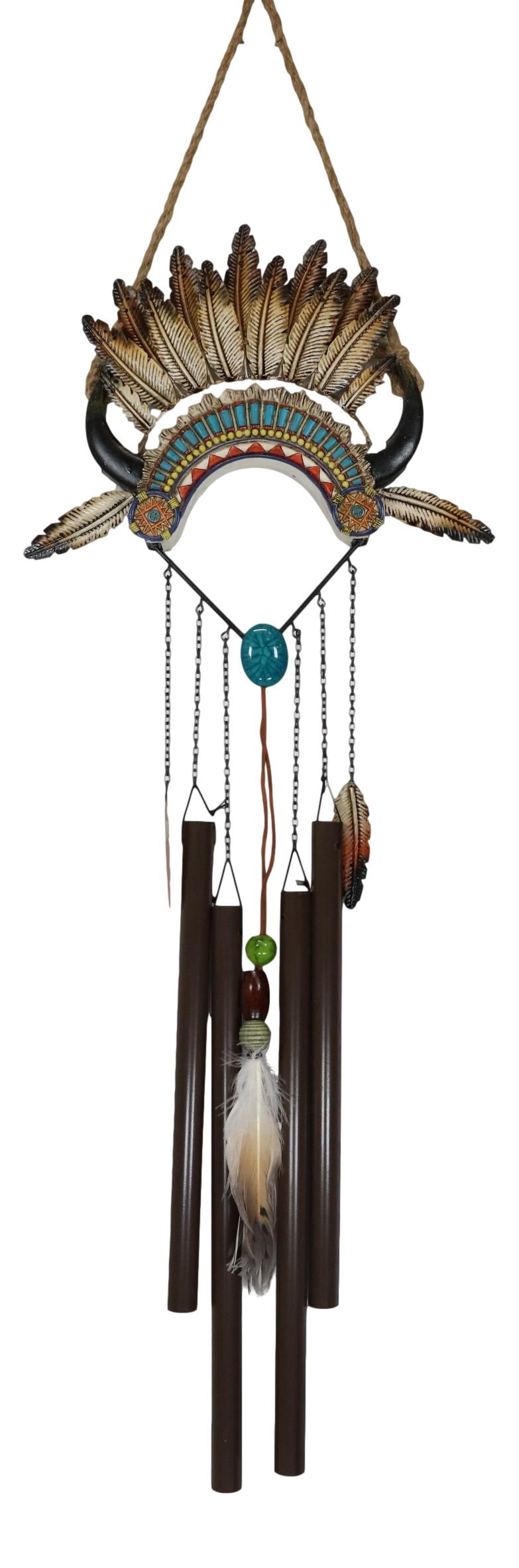 Southwest Headdress Feathers Turquoise Rocks Wind Chime