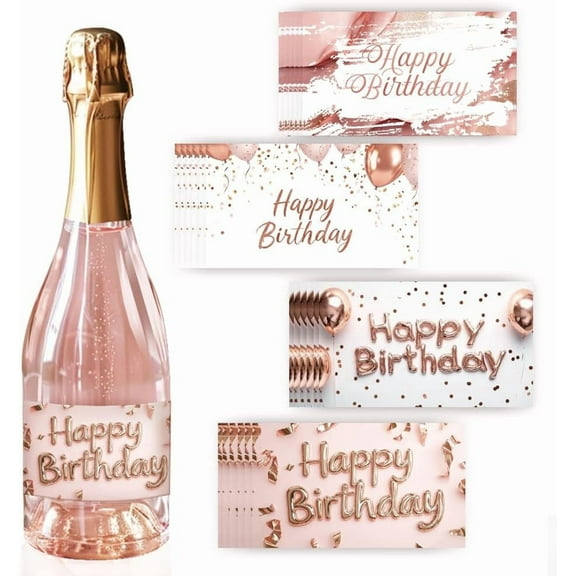 Wine Bottle Labels 40pcs 4 Styles Wine Labels for Bottles 3.5 x 2 Inch Adhesive Sticker Happy Birthday Pink Golden Stickers for Wine Wedding Engagement Anniversary Cocktail Party