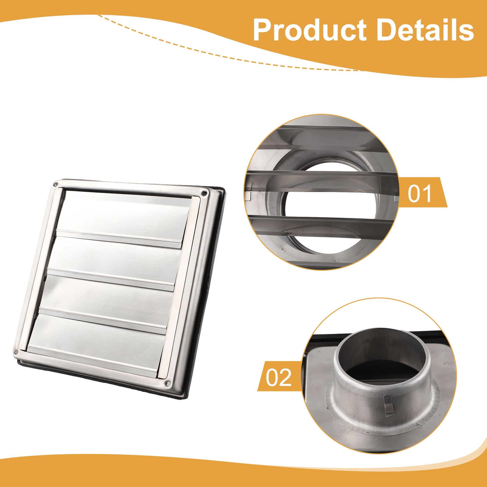 4/5/6Inch Stainless Steel Gravity Grille Duct Vent Cover With Non-Return Louver 100Mm Smile Home
