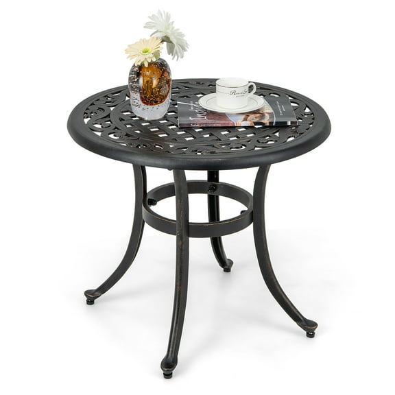 Gymax Cast Aluminum Patio Table 24''Outdoor Round Side Table Anti-Rust Coffee Bistro Table