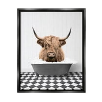 Stupell Industries Cattle in Checkered Bathroom Animals & Insects Painting Black Floater Framed Art Print Wall Art, 17 x 21