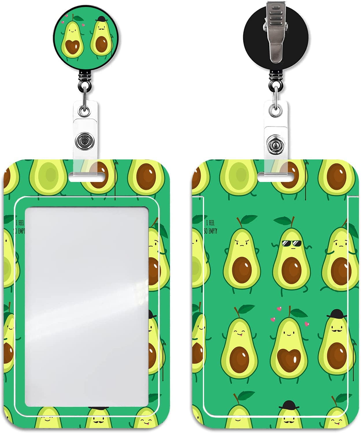 Cute Avocado Retractable Badge Holder with Alligator Clip, Worker Badge