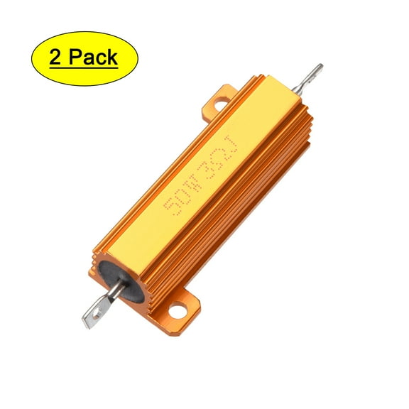 2pcs 50W 3 Ohm Aluminium Housing Chassis Mount Wirewound Power Resistor Glod
