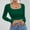 04# Green, variant on WonderWiz Women's Long Sleeve Square Neck Crop Tops, Ribbed Knit Slim Fitted Casual Basic Y2K Crop Top Tee Blouse Retro Red XS