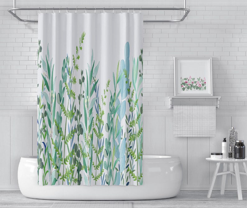 Shower Curtain With Hook Green Eucalyptus Waterproof For Bathroom Decoration New 