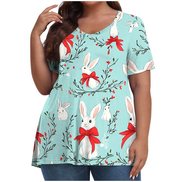 Pisexur Printemps Tops for Women 2025 Women Mode Été Imprimé Régulier Women Manches Courtes Col Rond Womens Tops Multicolore,5TG