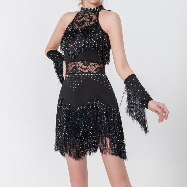 Mini vestido con flecos para mujer vestido elegante con borlas brillantes vestido de competición para espectáculo de escenario FLhrweasw Nuevo