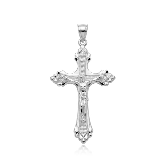 Sterling Silver Sparkle Cut Crucifix Cross Jesus Christ Pendant Necklace, 16" Chain