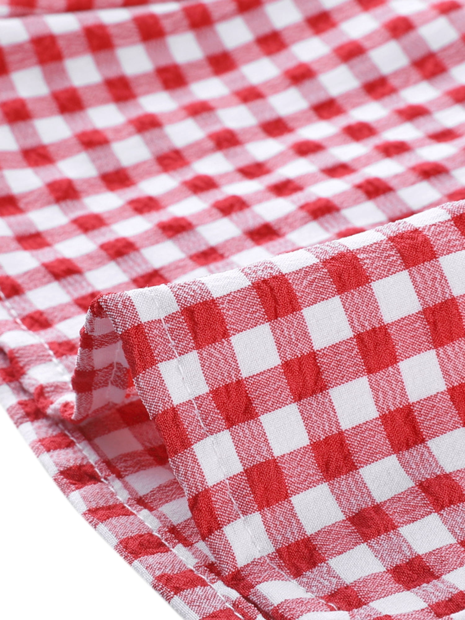 Unique Bargains Women's Puff Short Sleeve Peter Pan Collar Ruffle Plaid Shirt Top XS Red