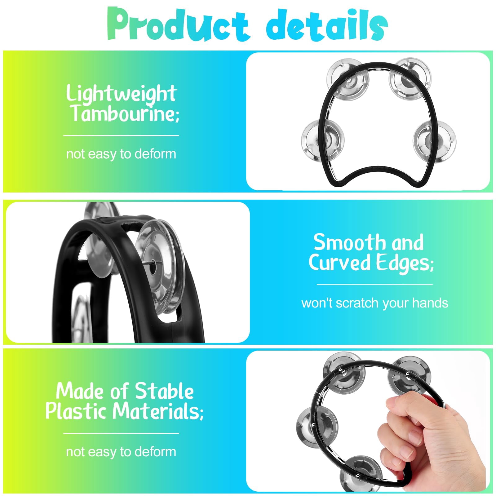 30 Pack Tambourine For Kids Adult Tamborines Musical Instrument Noise Makers 4 Bells Handheld Tambourines Church Classroom Music End Of Year Gift(black)