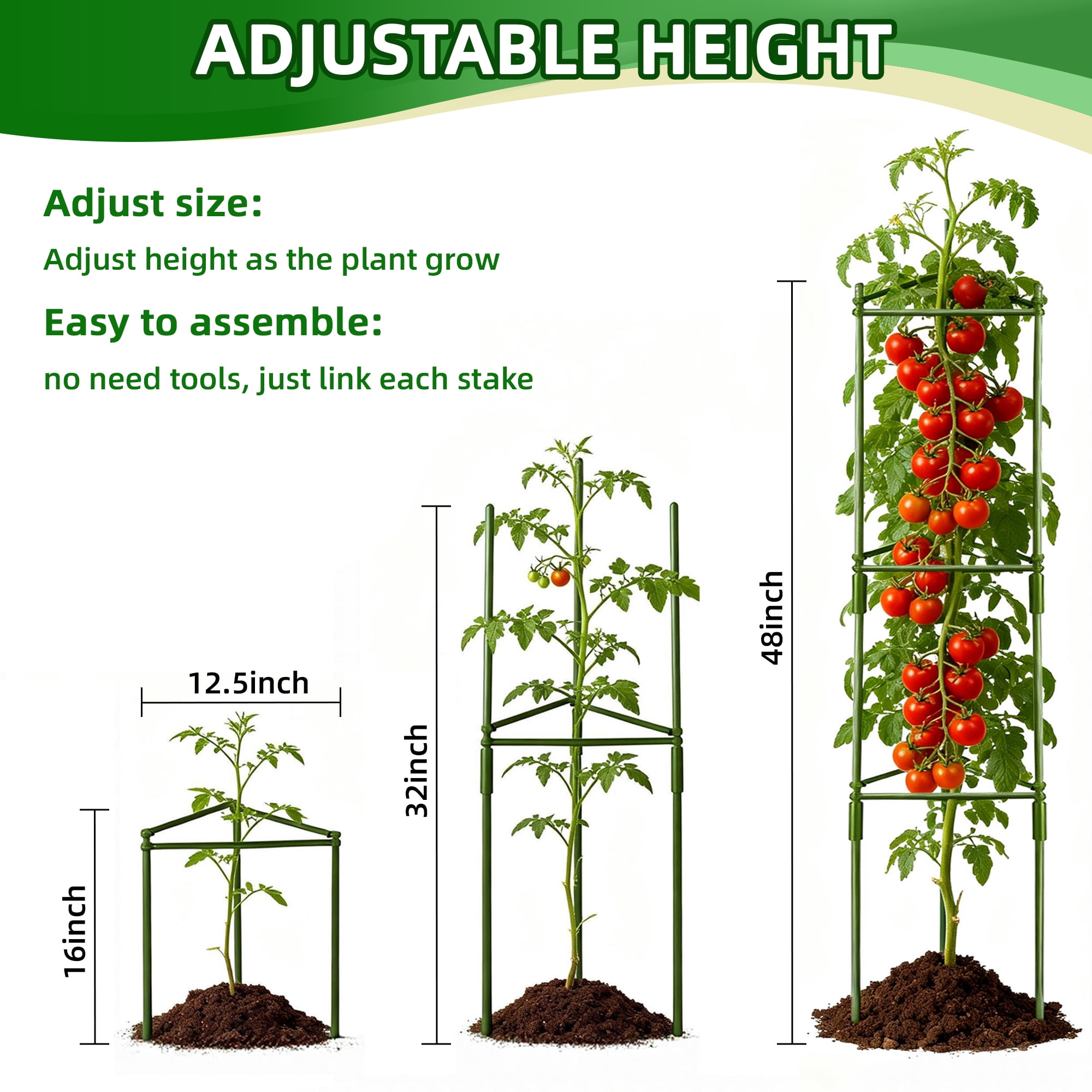MOJINO 4 Pack Tomato Cages for Garden, 48 Inch Adjustable Tomato Cage Plant Support, Garden Plant Stakes Trellis for Climbing Plants Pots Vegetables Flowers Fruits