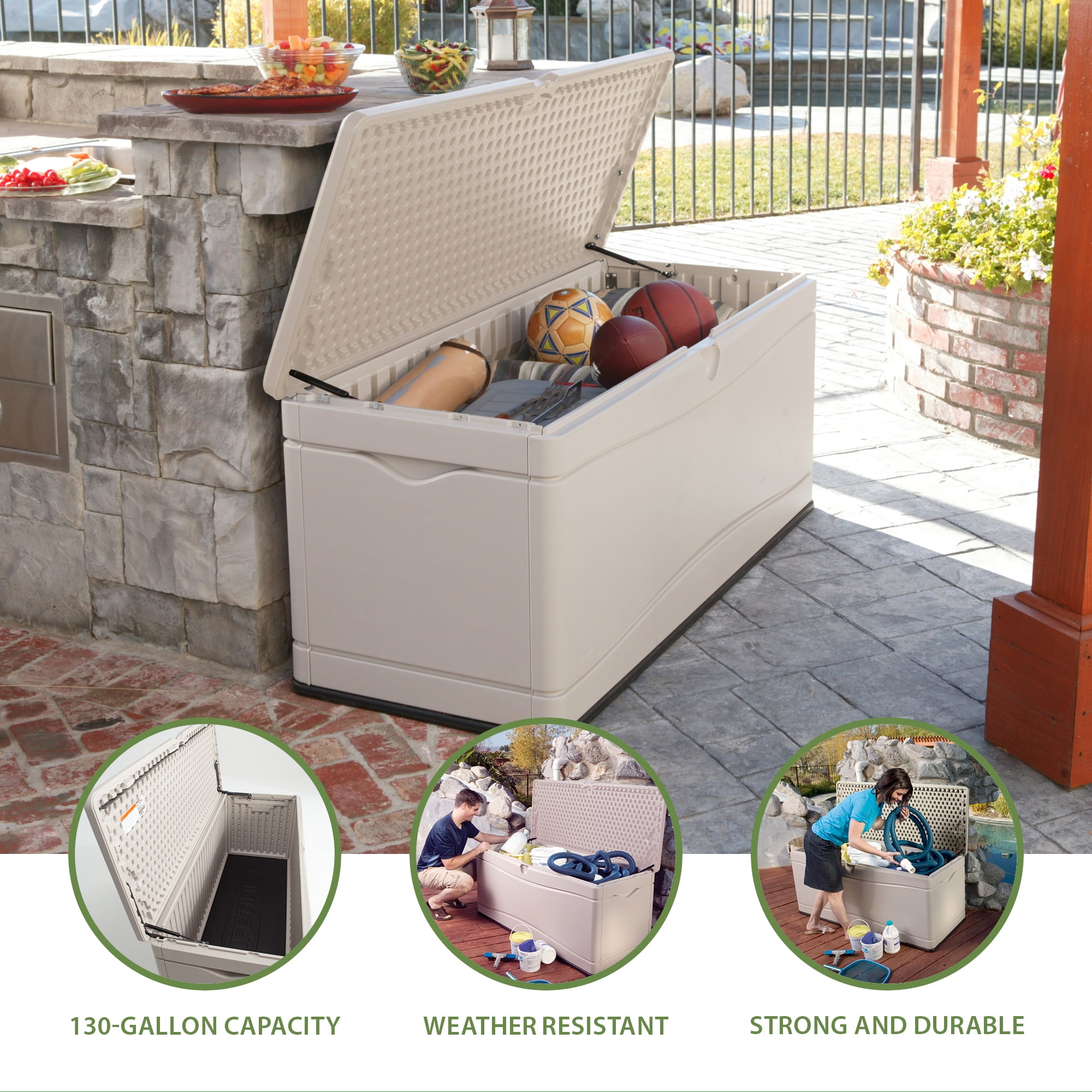 130 gallon plastic storage bench discount
