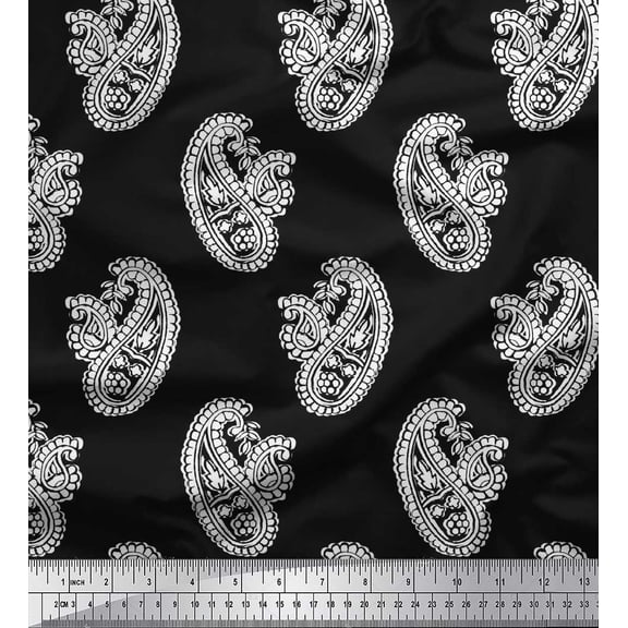 Soimoi Crepe Silk Fabric Paisley Block Print Sewing Fabric Yard 42 Inch Wide